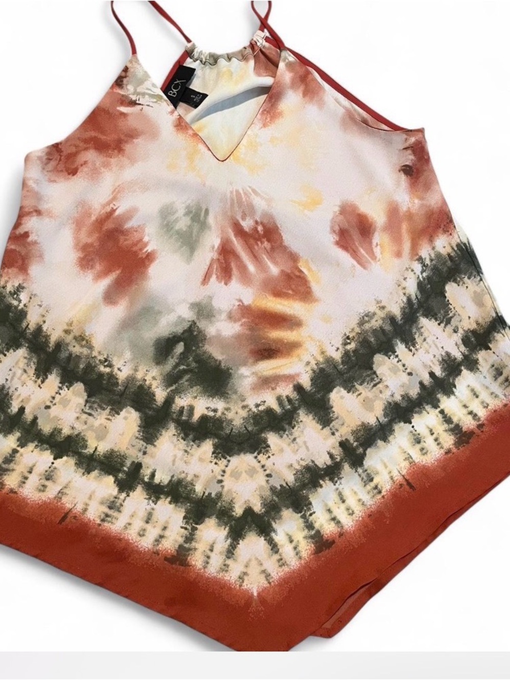 BCX Rust Tie-Dye‎ V-Neck Spaghetti Strap Crop Top